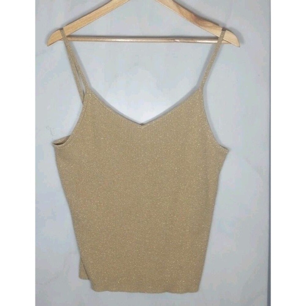 Venezia Gold Metallic Ribbed Sweater Tank Top Womens 18/20 Y2K Stretch Layering